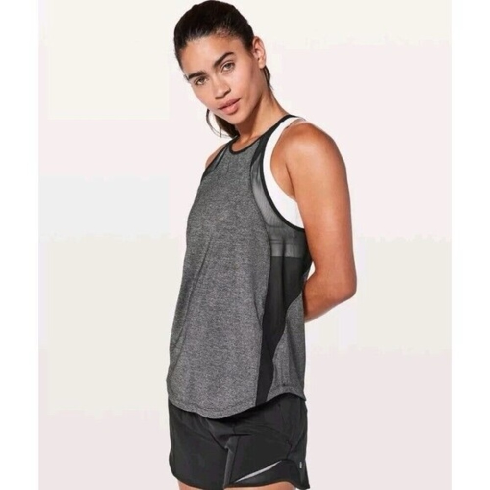 Lululemon Run Off-Route Tank Heathered Black Size 2 Strappy EUC